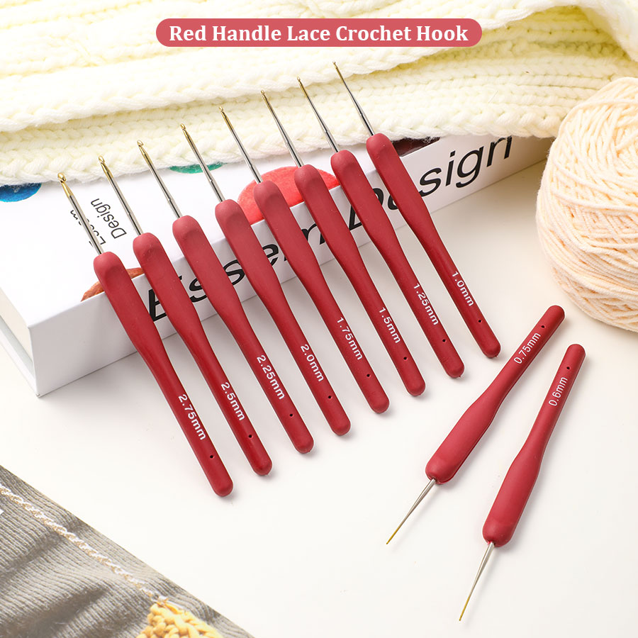 Embroidery Needles - 10pcs Red Crochet Set Kit Silicone
