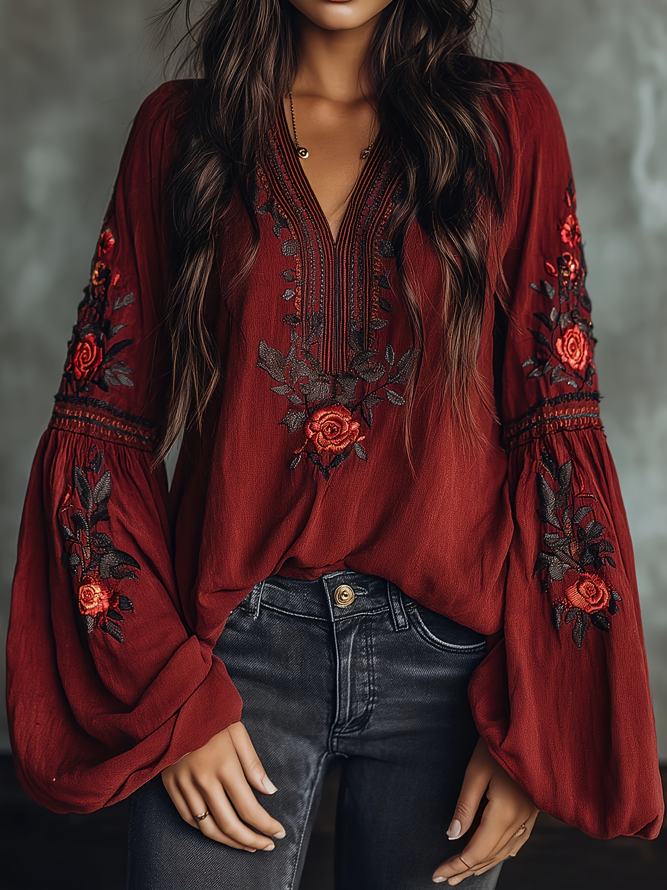 Embroidery Blouse - Women‘s Spring Blouse Retro Embroidered Flower
