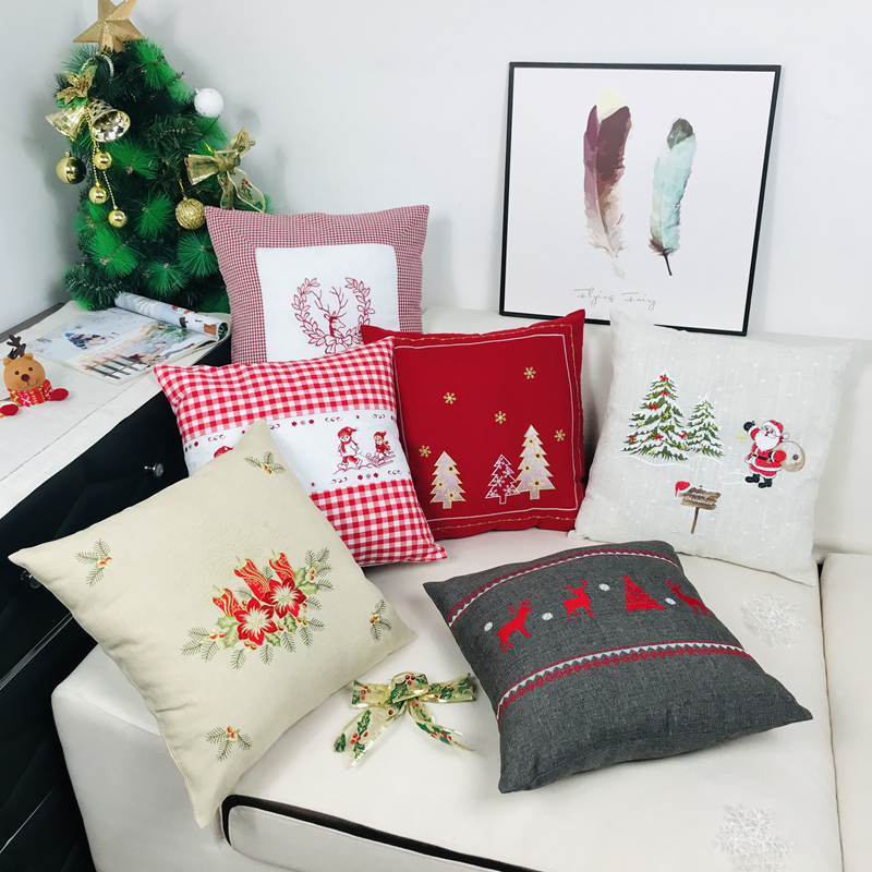 Embroidery Xmas Decorations - Christmas Embroidery Cushion Cover 45cm Pillowcase