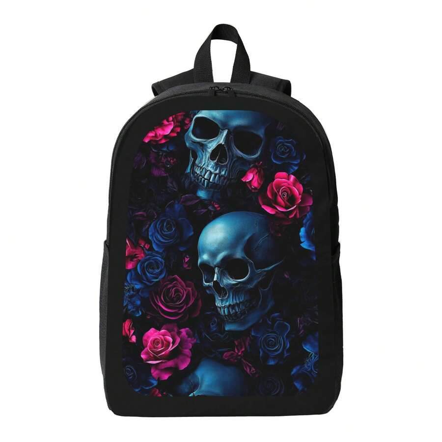 Embroidery Rose - Skull And Roses Print Backpack For