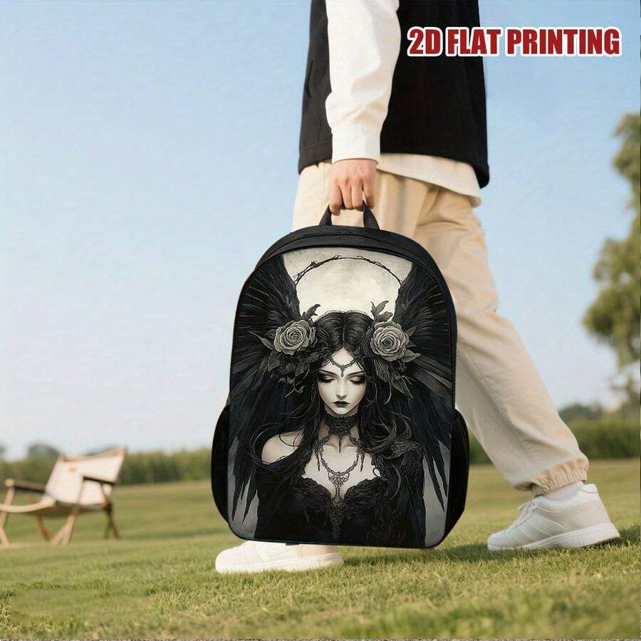 Embroidery Rose - Gothic Phantom Angel Backpack Black 2D