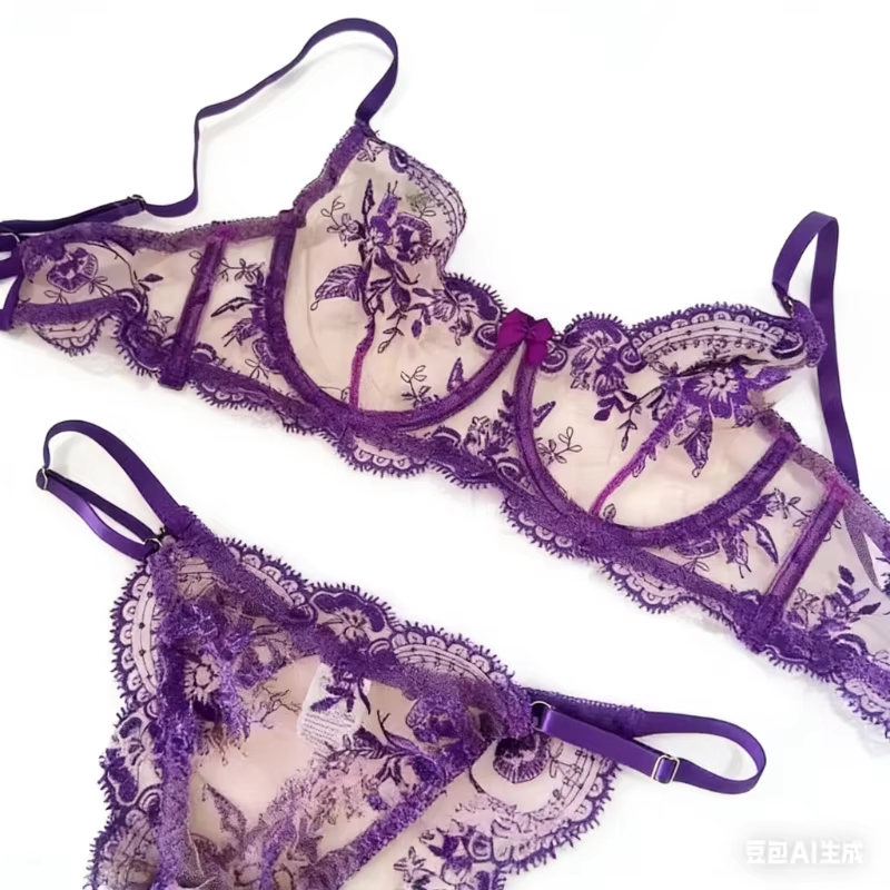 Embroidery Ai - Ensemble Lingerie Dentelle Transparente Français Ultra