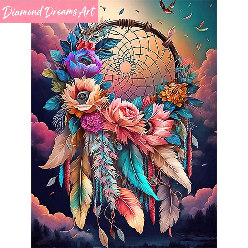 Embroidery Daisy - Frameless, Diamond Painting Dream Catcher Butterfly