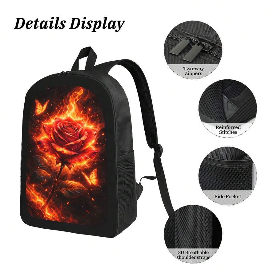 Flame Rose Print Backpack Styl - Embroidery Rose บทวิจารณ์และราคา