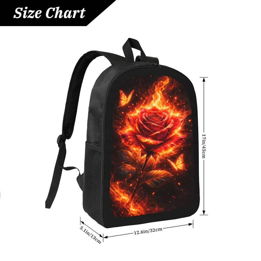 Flame Rose Print Backpack Styl - Embroidery Rose บทวิจารณ์และราคา