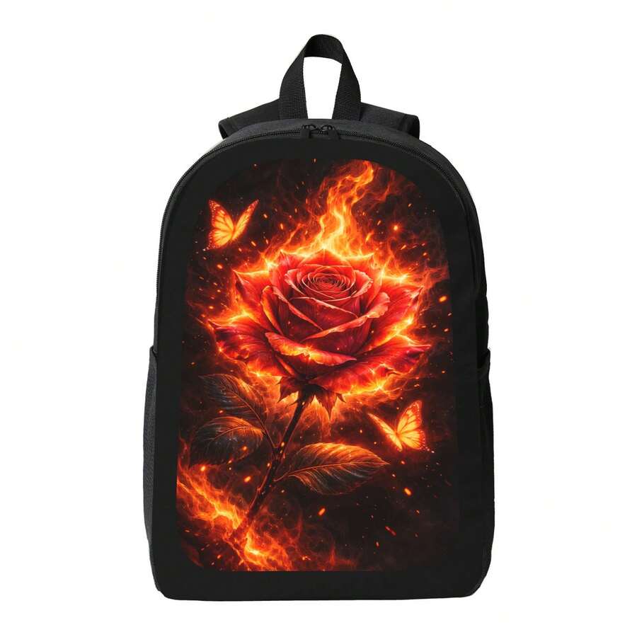 Flame Rose Print Backpack Styl - Embroidery Rose บทวิจารณ์และราคา