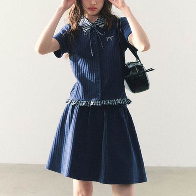 Summer Knitted Preppy Style Tw - Embroidery Blouse บทวิจารณ์และราคา