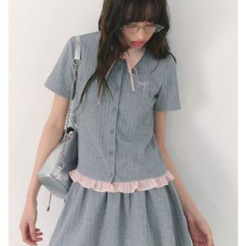 Summer Knitted Preppy Style Tw - Embroidery Blouse บทวิจารณ์และราคา