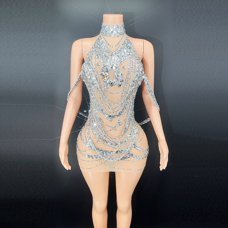 Sexy Sparkly Silver Prom Dress - Embroidery Beads บทวิจารณ์และราคา