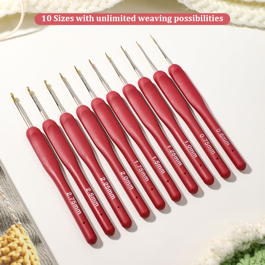 10pcs Red Crochet Set Kit Sili - Embroidery Needles บทวิจารณ์และราคา
