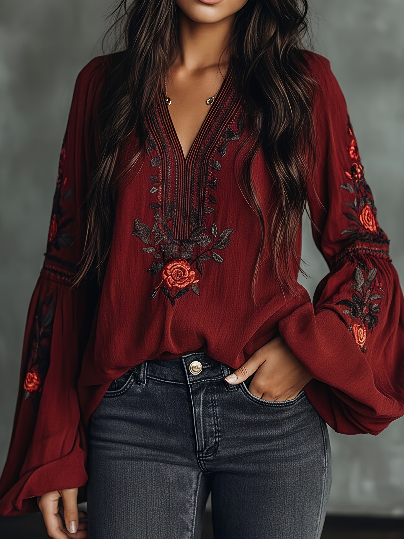 Women‘s Spring Blouse Retro Em - Embroidery Blouse บทวิจารณ์และราคา