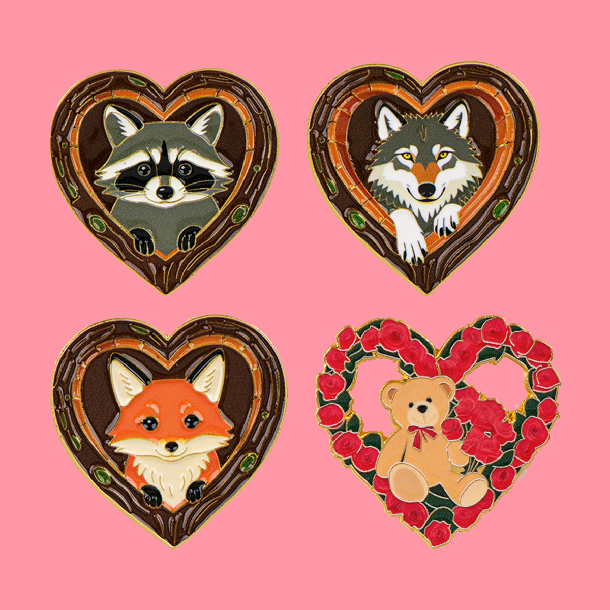 Fox Rose Bear Enamel Pins Anim - Embroidery Tulle บทวิจารณ์และราคา