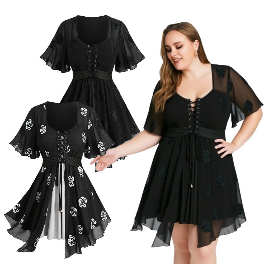 Plus Size 2-in-1 Tops Rose Flo - Embroidery Rose บทวิจารณ์และราคา