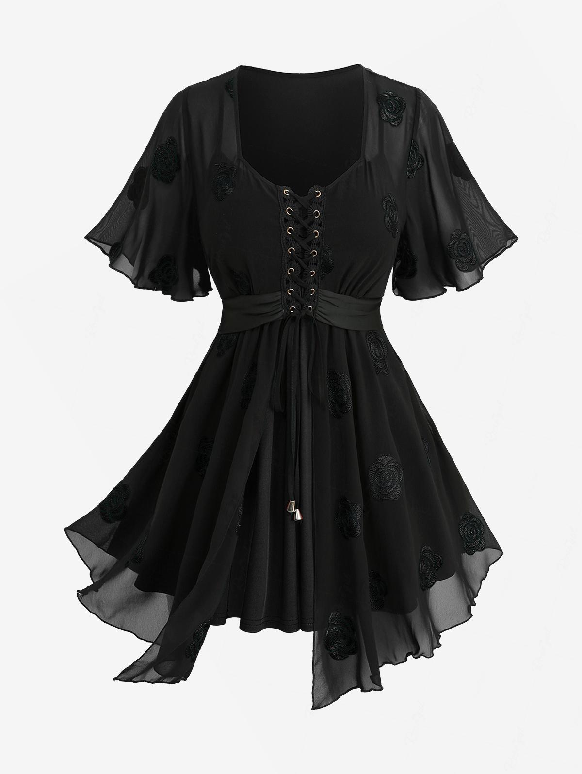 Plus Size 2-in-1 Tops Rose Flo - Embroidery Rose บทวิจารณ์และราคา