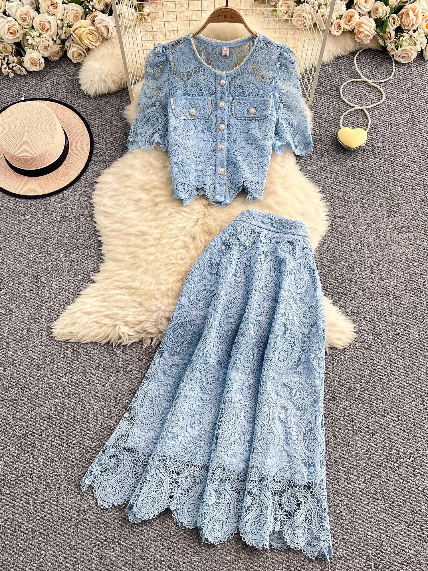 Elegant Pearl Long Dress Suits - Embroidery Blouse บทวิจารณ์และราคา