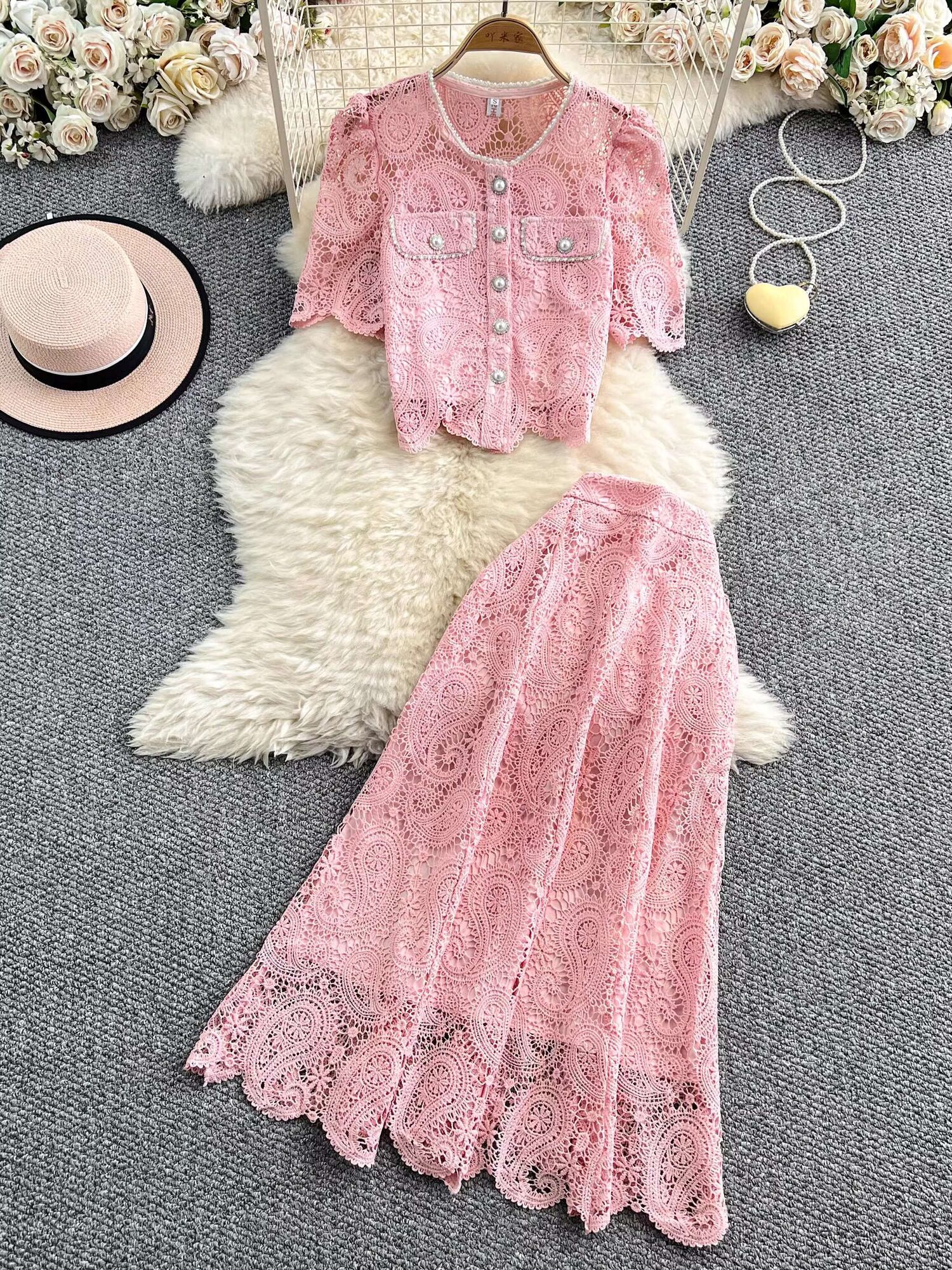 Elegant Pearl Long Dress Suits - Embroidery Blouse บทวิจารณ์และราคา