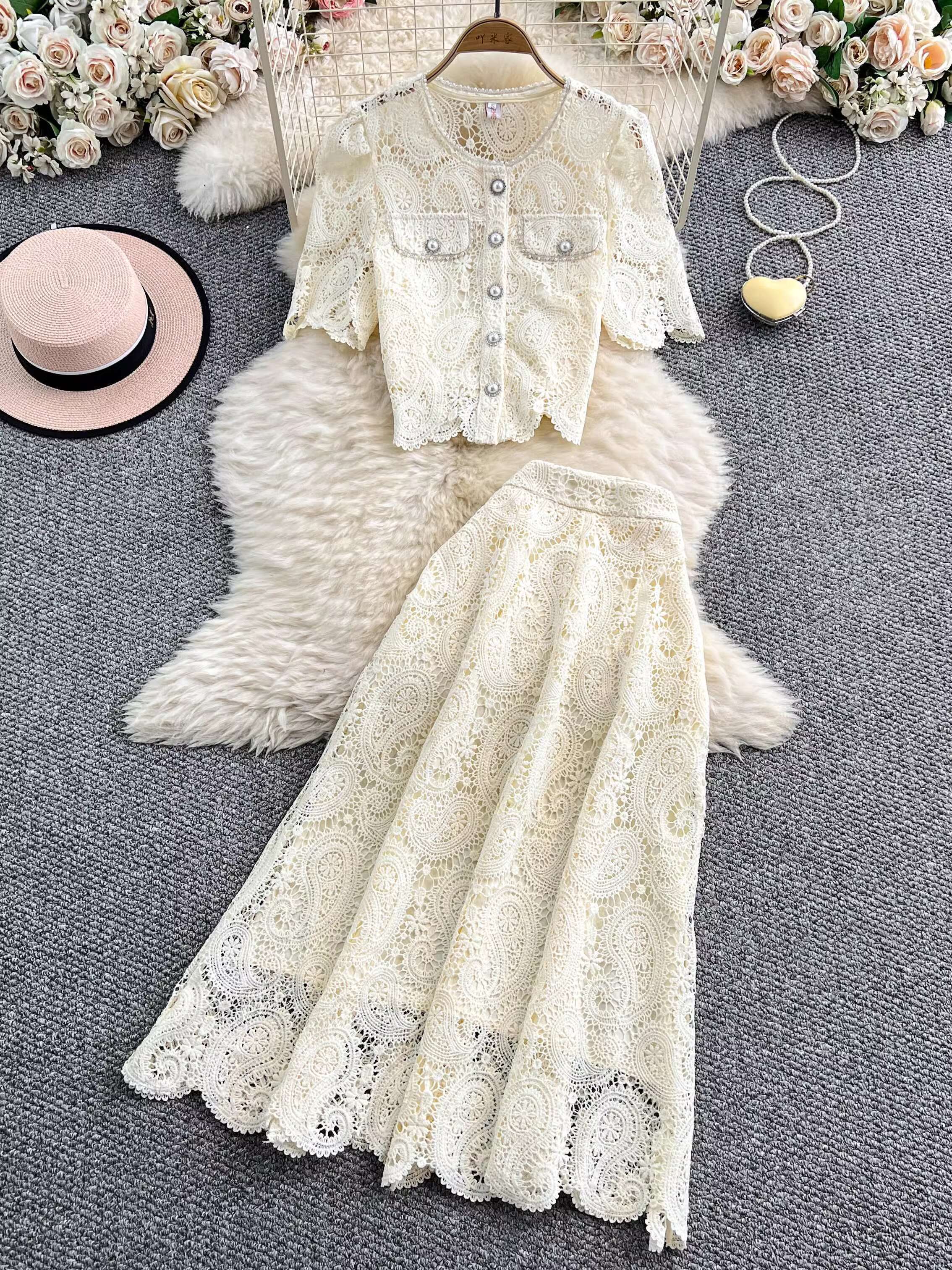Elegant Pearl Long Dress Suits - Embroidery Blouse บทวิจารณ์และราคา