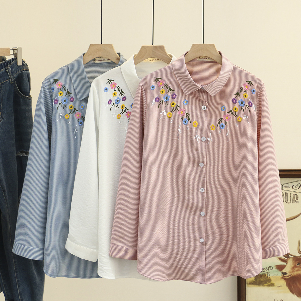 4XL Plus Size Shirts Women Spr - Embroidery Blouse บทวิจารณ์และราคา