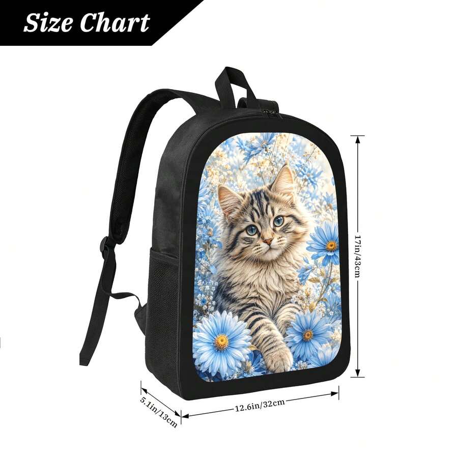 Blue Daisy Cat Print Backpack  - Embroidery Daisy บทวิจารณ์และราคา