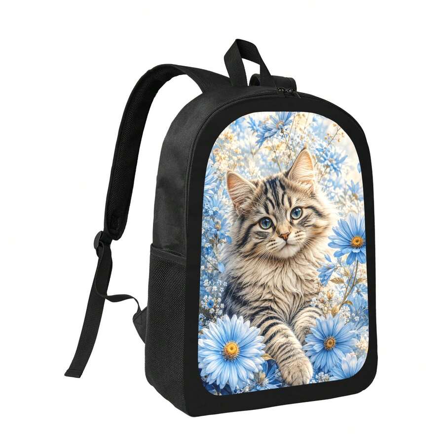 Blue Daisy Cat Print Backpack  - Embroidery Daisy บทวิจารณ์และราคา