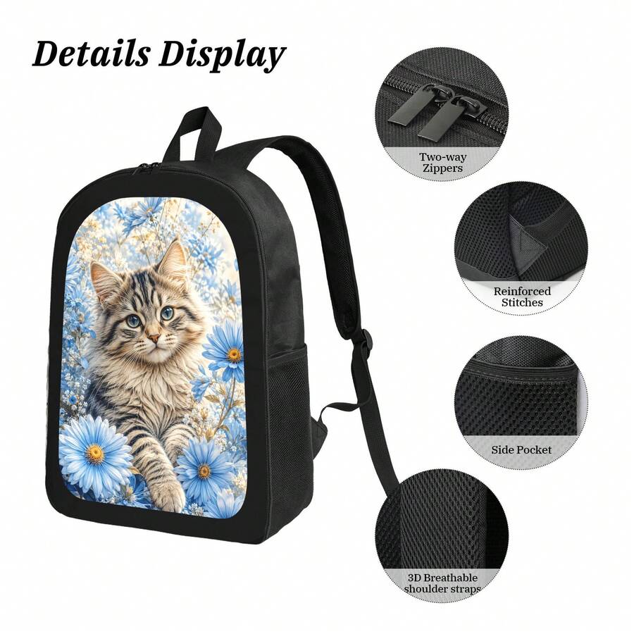Blue Daisy Cat Print Backpack  - Embroidery Daisy บทวิจารณ์และราคา