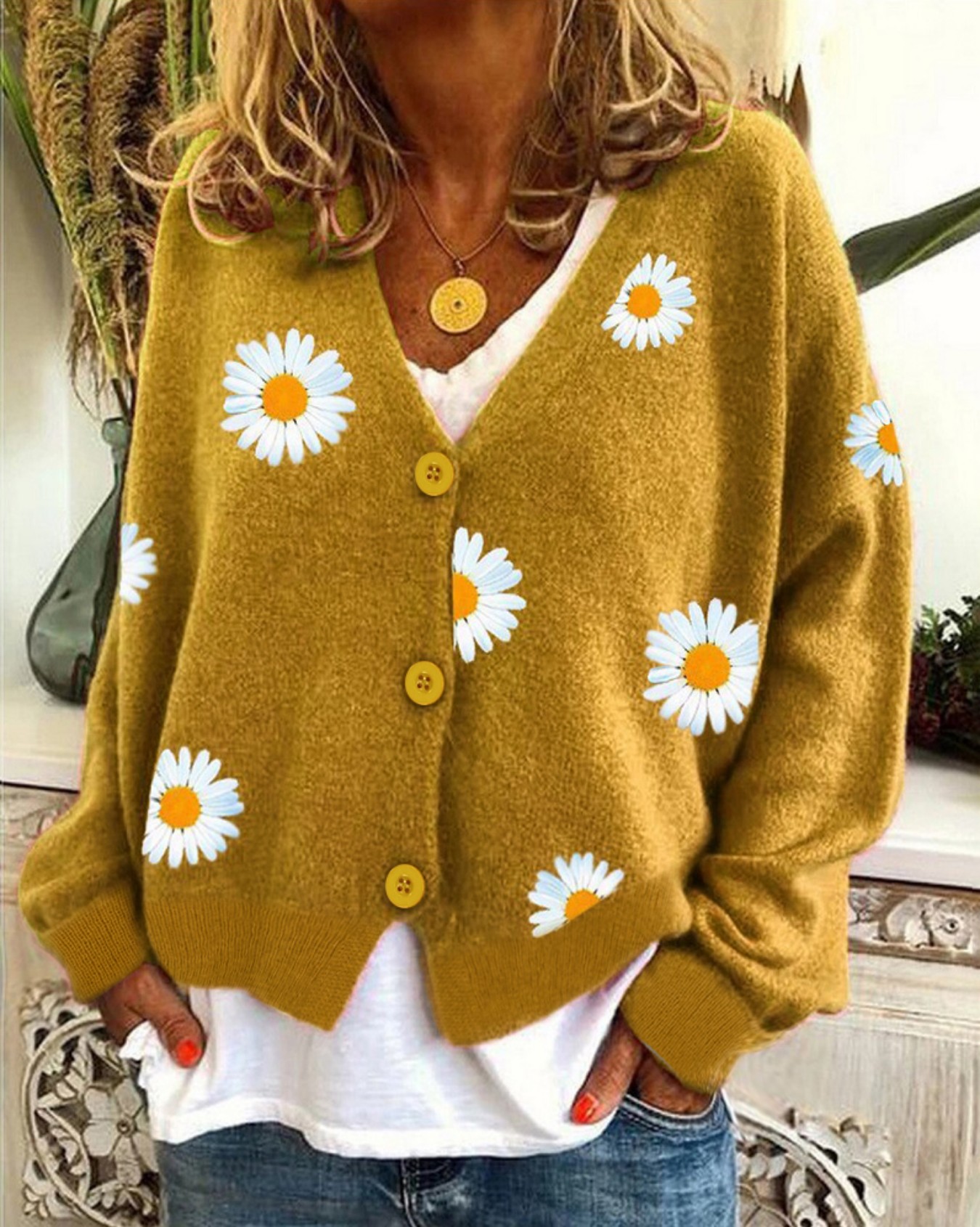 Women's Mustard Yellow Daisy E - Embroidery Daisy บทวิจารณ์และราคา