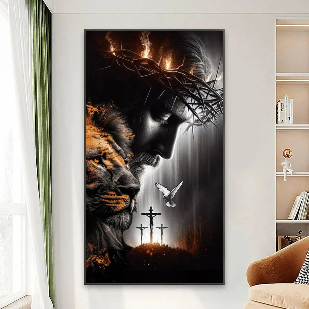 Large Size Jesus Cross Lion Di - Embroidery Jesus บทวิจารณ์และราคา