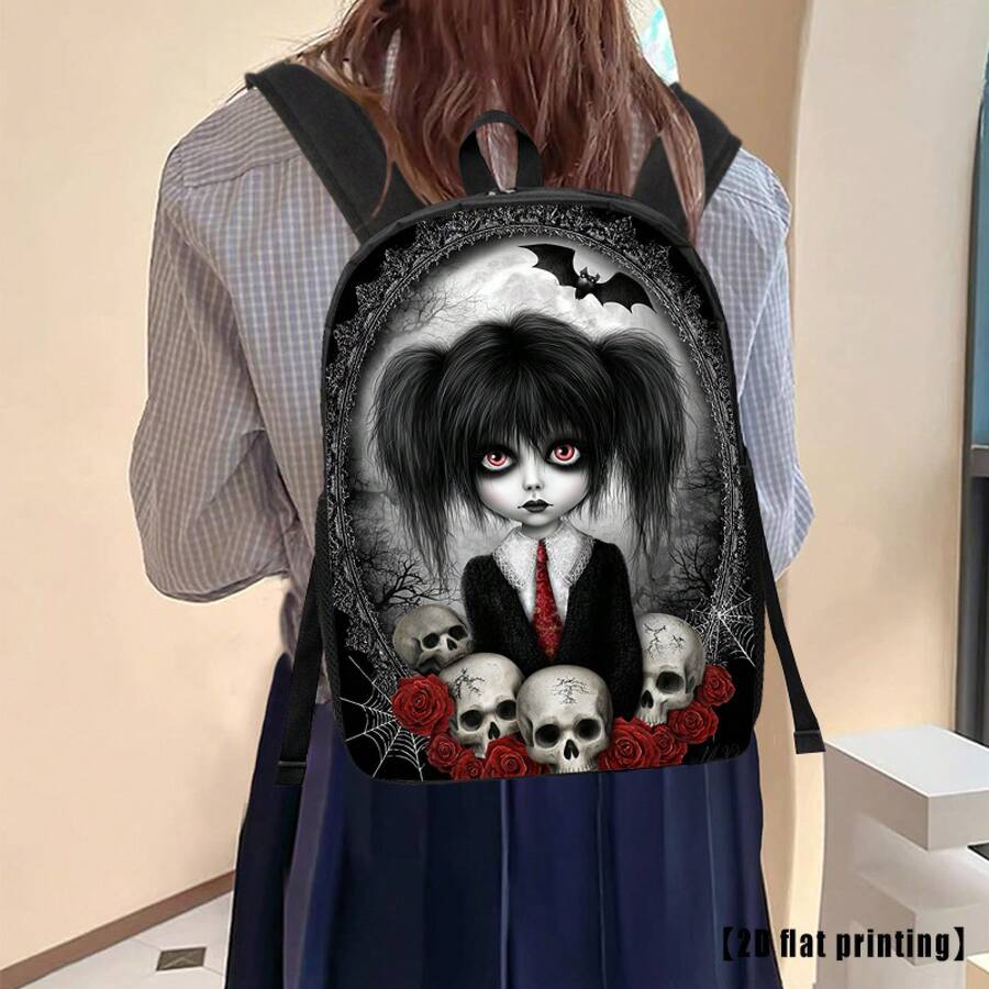 Gothic Skull And Rose Print Ba - Embroidery Rose บทวิจารณ์และราคา