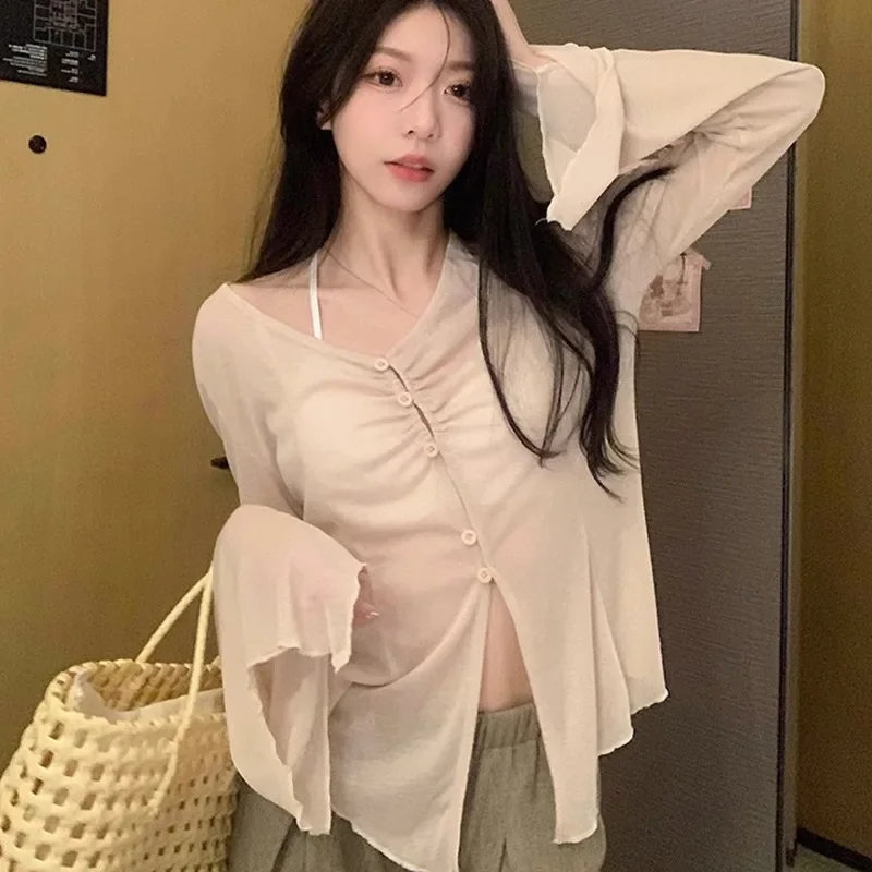 Sheer Flare Sleeve Blouse - Y2 - Embroidery Blouse บทวิจารณ์และราคา