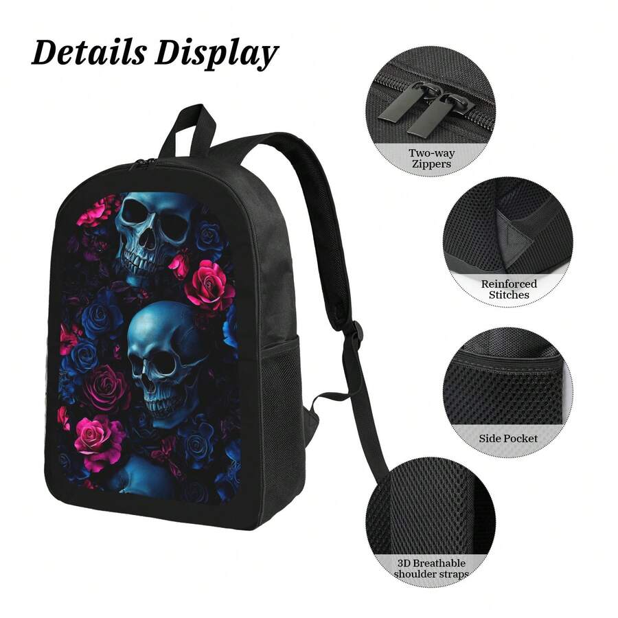 Skull And Roses Print Backpack - Embroidery Rose บทวิจารณ์และราคา