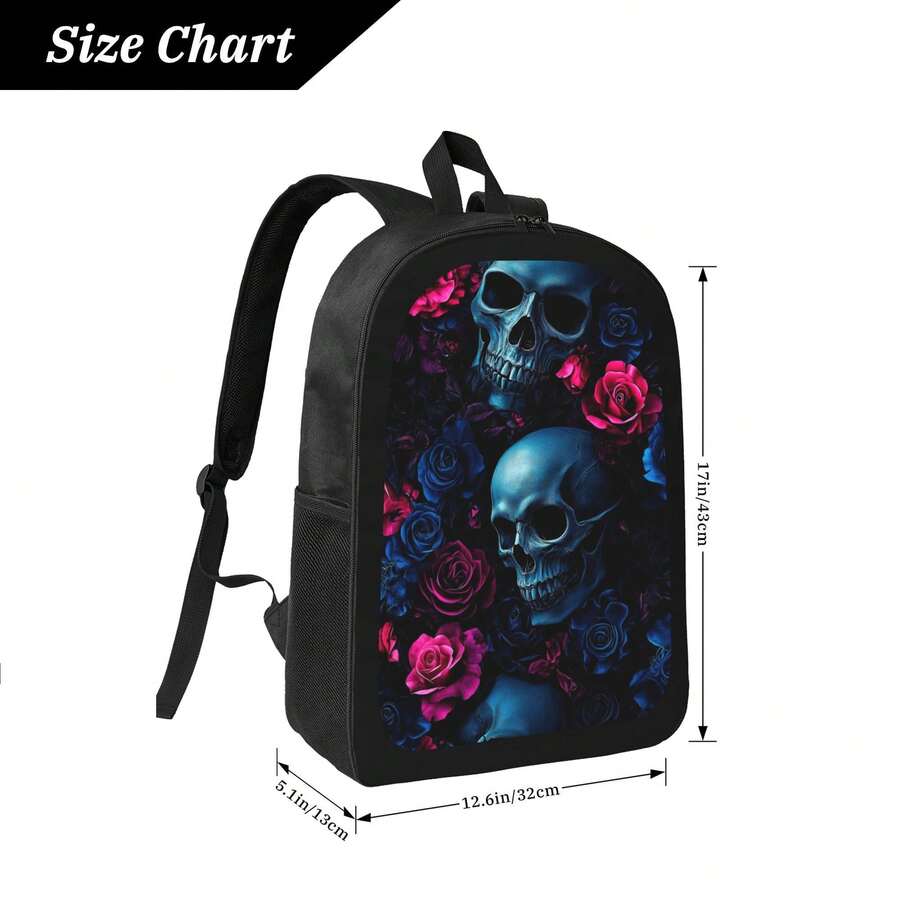Skull And Roses Print Backpack - Embroidery Rose บทวิจารณ์และราคา