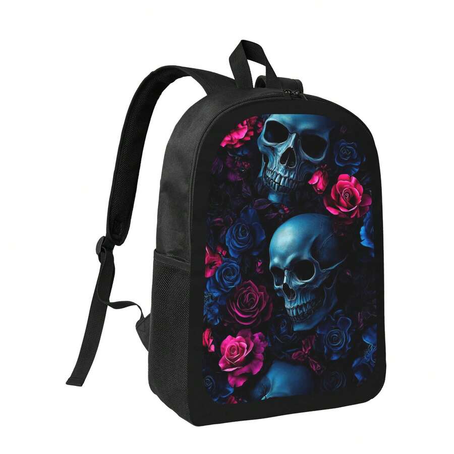 Skull And Roses Print Backpack - Embroidery Rose บทวิจารณ์และราคา