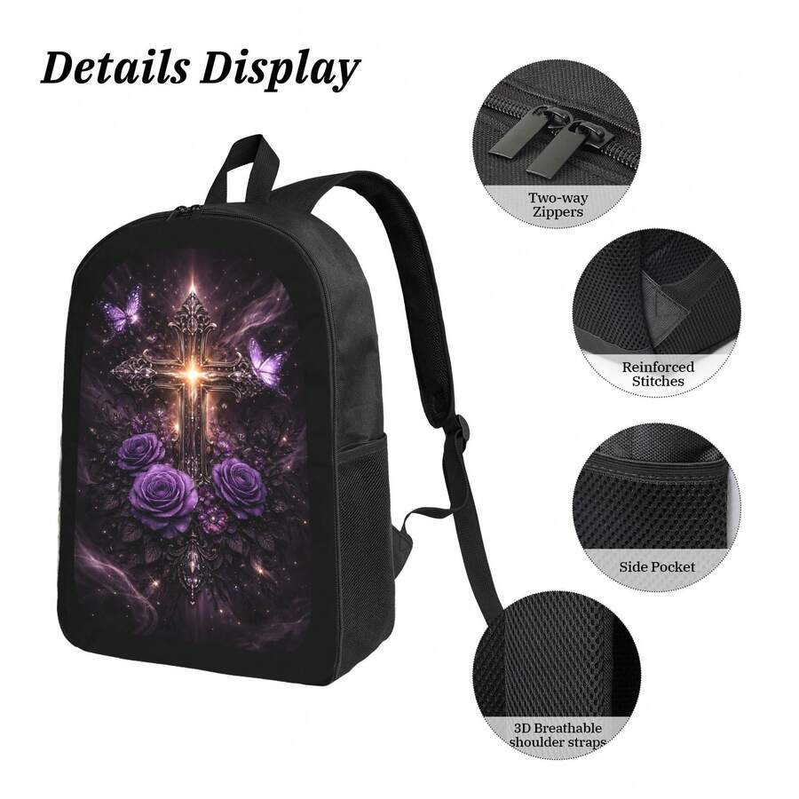 Dark Gothic Cross Backpack Wit - Embroidery Rose บทวิจารณ์และราคา