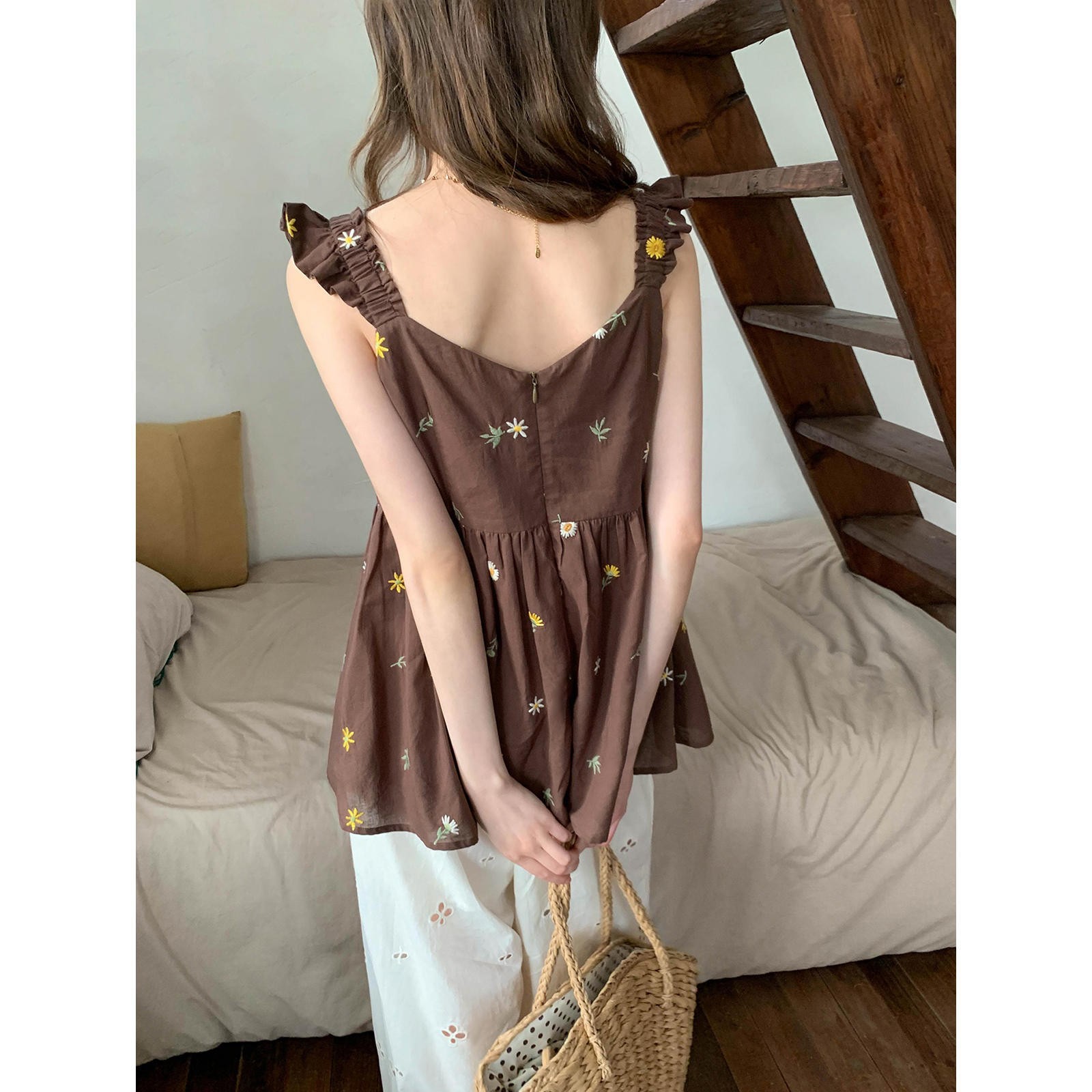 Summer Womens Blouse Short Sle - Embroidery Daisy บทวิจารณ์และราคา