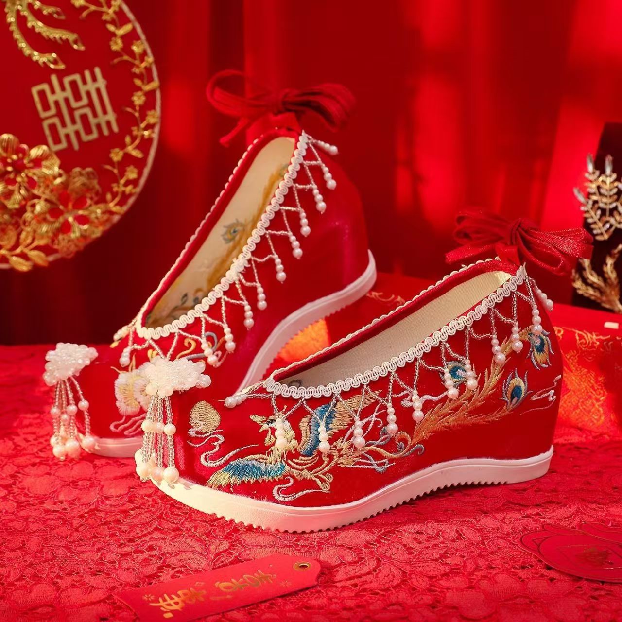 Women New Red Embroidered Wedd - Embroidery Beads บทวิจารณ์และราคา