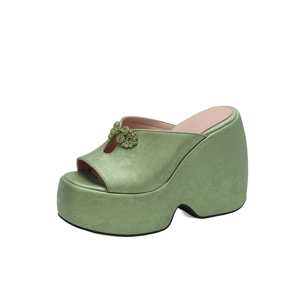 Women Wedge Heel Mules Slipper - Embroidery Ai บทวิจารณ์และราคา