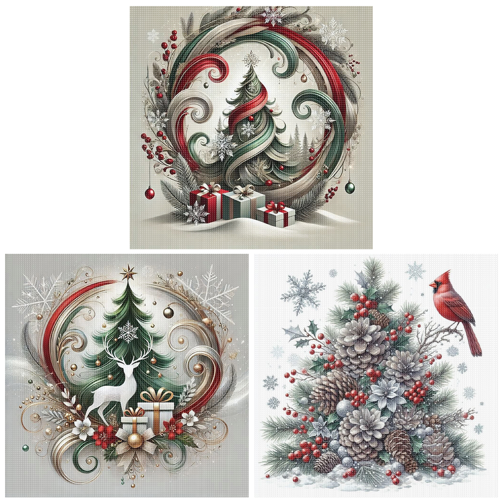 Xmas Printed Cross Stitch Kit  - Embroidery Xmas Decorations บทวิจารณ์และราคา