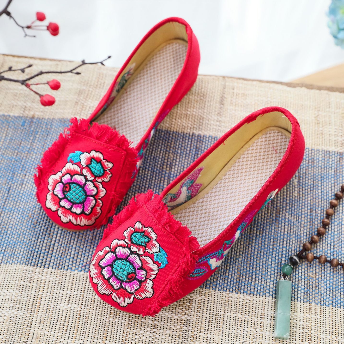 Woman Woven Shoes New Ethnic S - Embroidery Canvas บทวิจารณ์และราคา