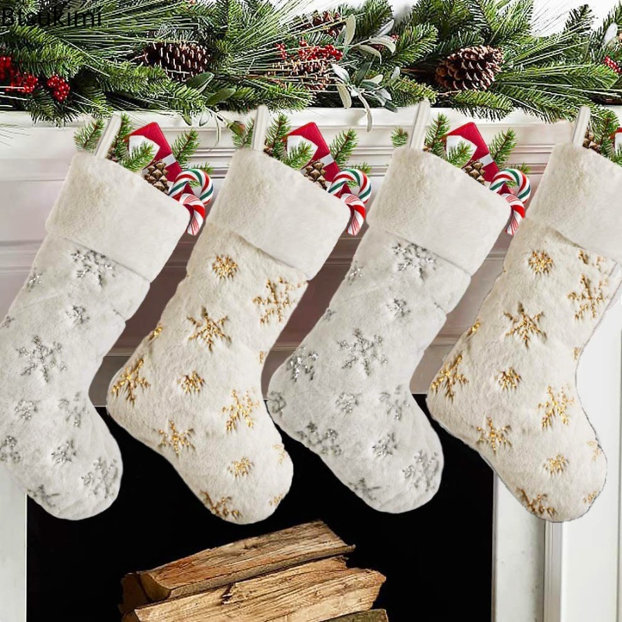 New 2026 White Plush Stamping  - Embroidery Xmas Decorations บทวิจารณ์และราคา
