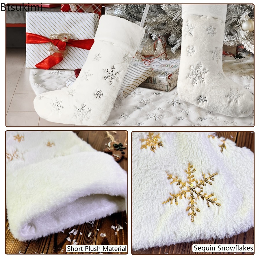 New 2026 White Plush Stamping  - Embroidery Xmas Decorations บทวิจารณ์และราคา