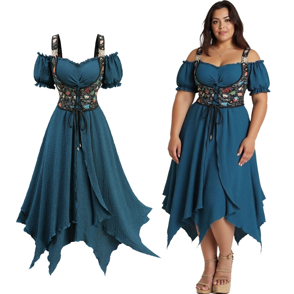 Plus Size Casual Deep Green Dr - Embroidery Texture บทวิจารณ์และราคา